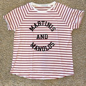 South Parade Martinis + Manolos Red White Striped T-Shirt Size Medium
